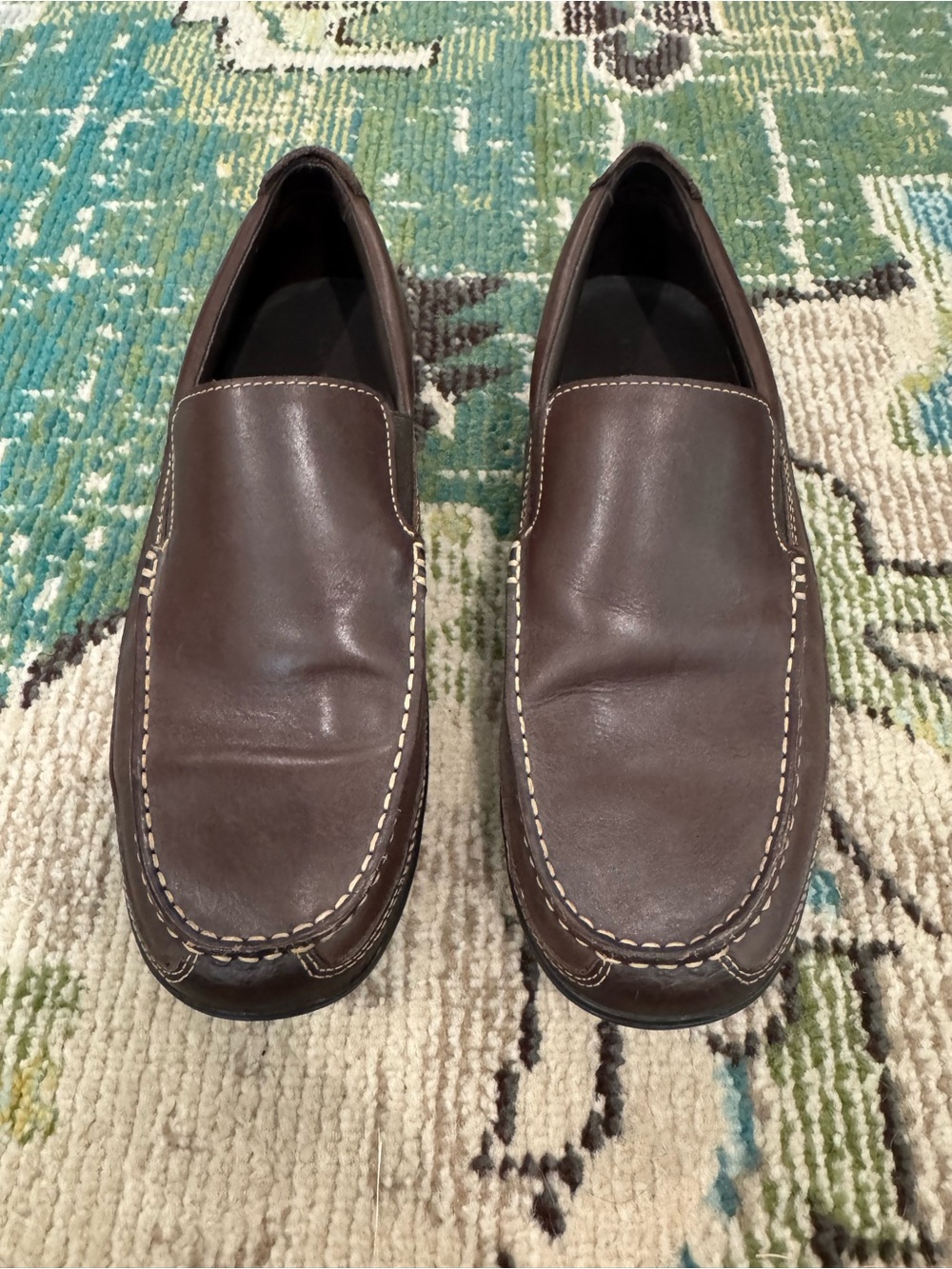 Cole Haan Brown Leather Slip-On Loafers with Contrast Stitching